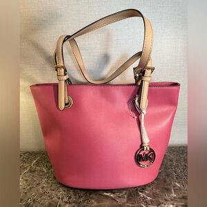 Michael Kors Fuchsia and Beige Tote
